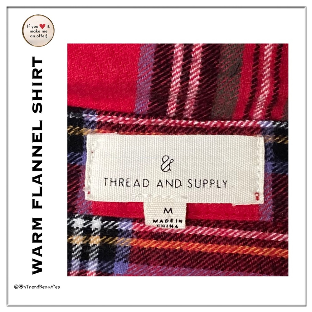 Red Plaid Warm Flannel Shirt - Picture 8 of 9